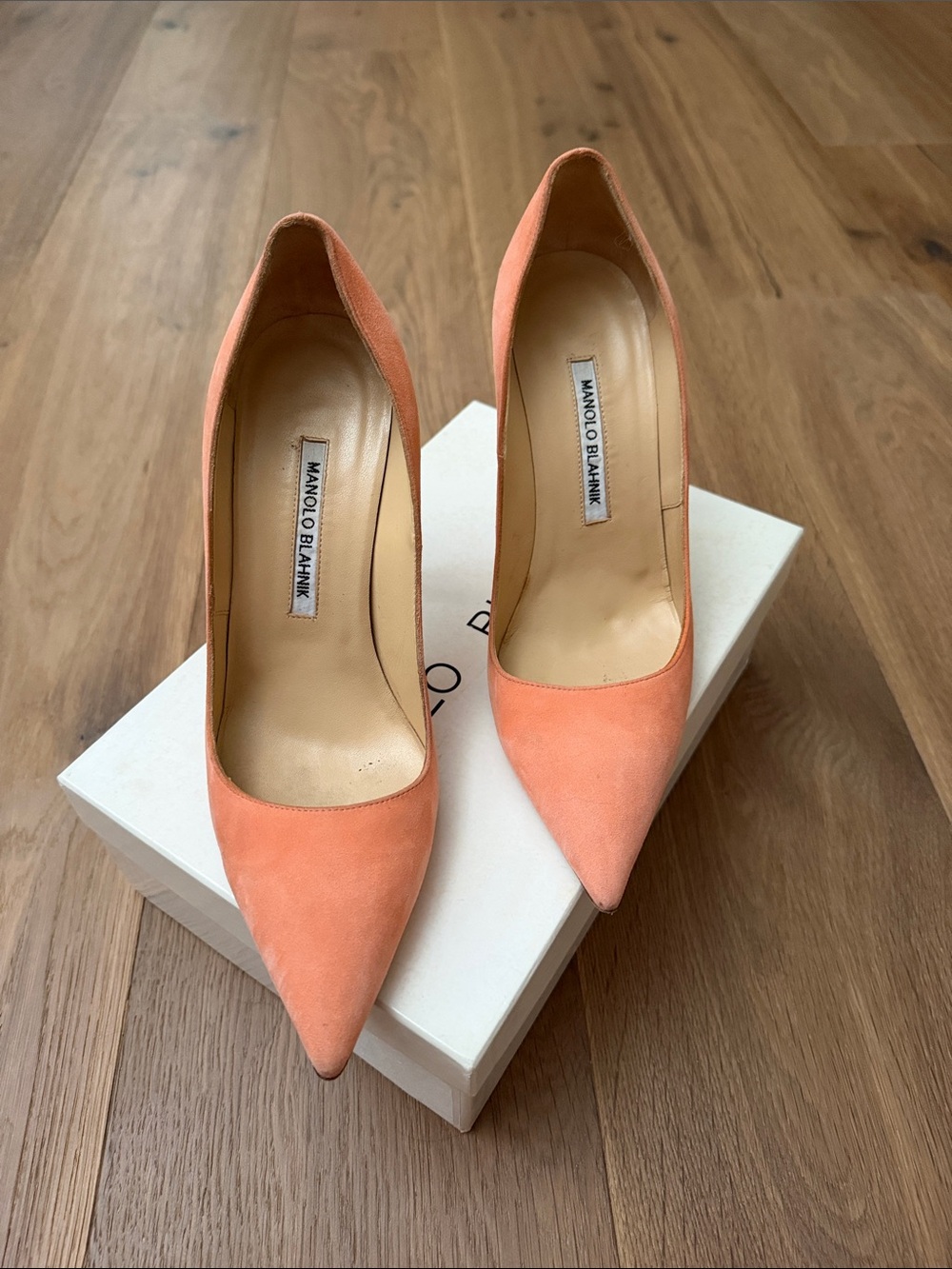 Manolo Blahnik Coral Suede Pointed-Toe Pumps